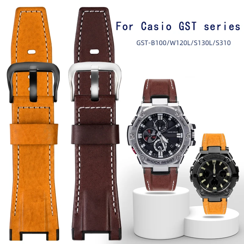 Cinturino Per Orologio Per Casio Gst-S100G / S110 / S130L / W100G / W110 / 210B / 400G/410/Cinturino 26*14Mm Cinturino In Pelle Da Uomo