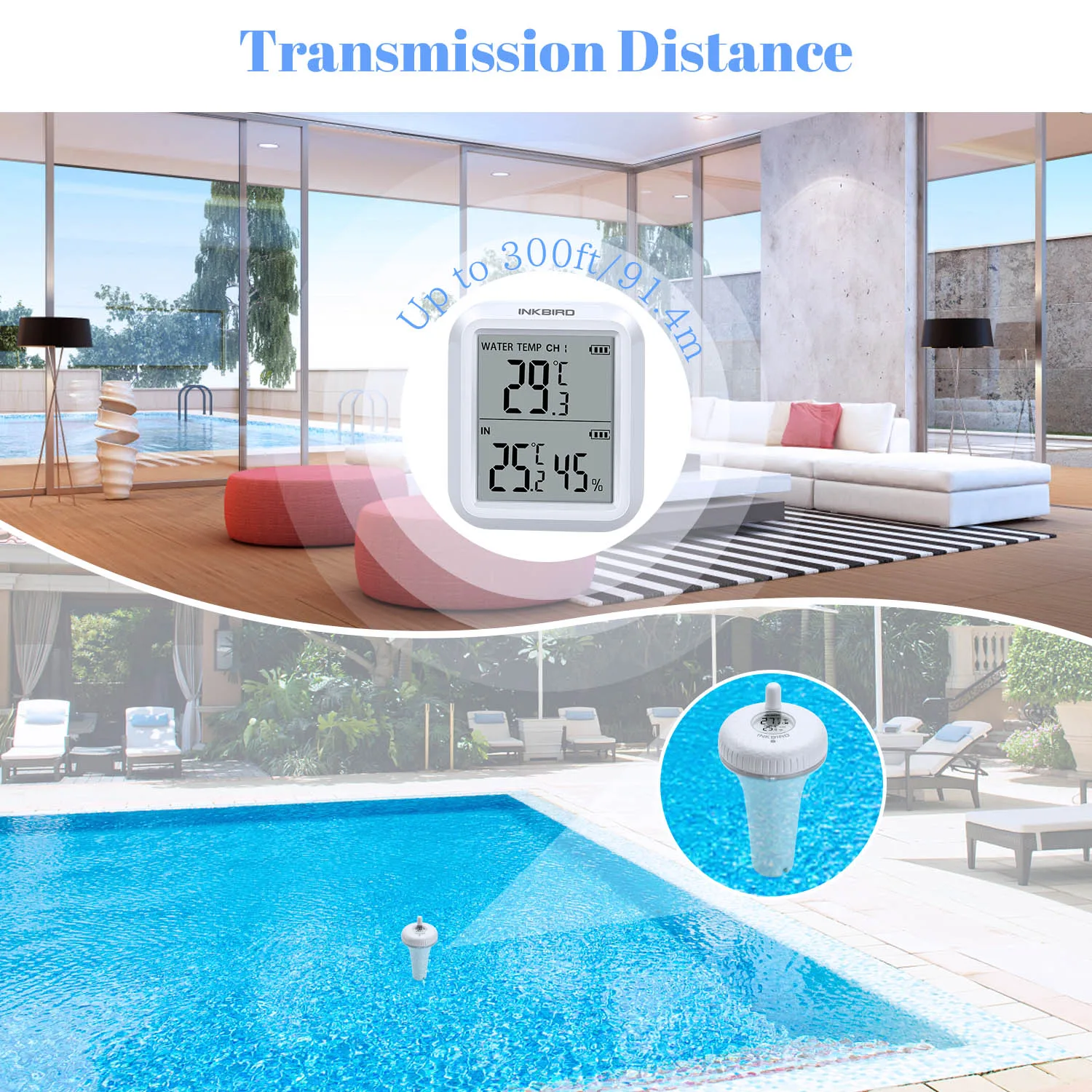 Inkbird 2 Generation Wireless Swimming Pool Thermometer IBS-P02R Waterproof Quality Material for Bathtub Hot Spring Fishpond | Инструменты
