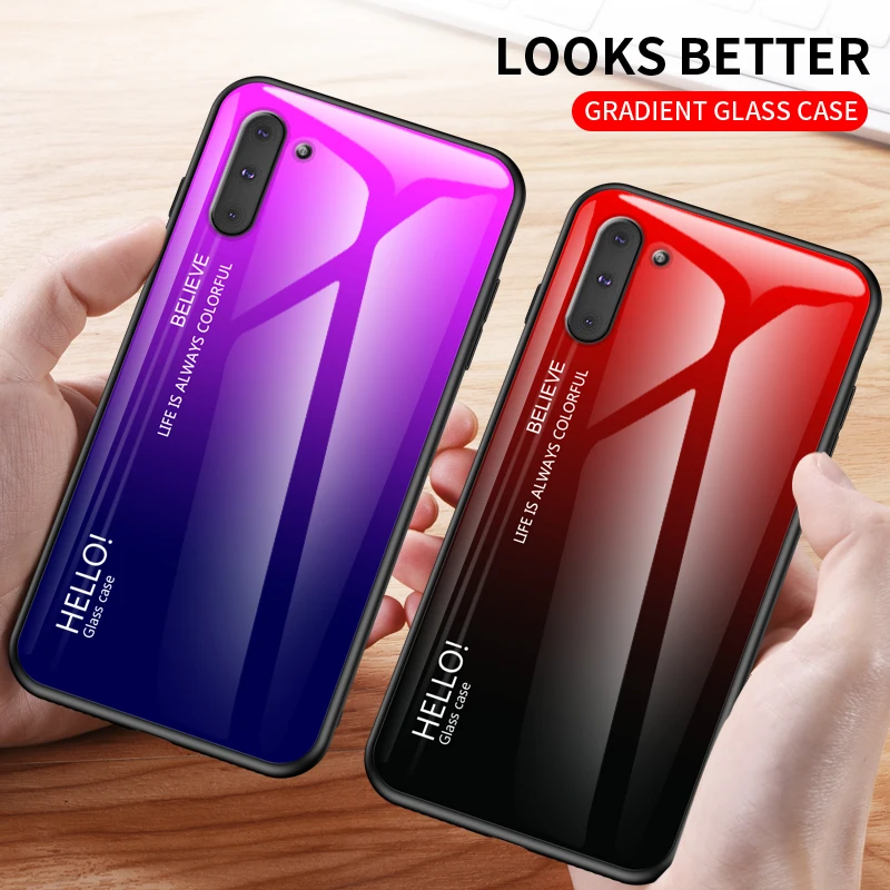 

For Samsung Note 10 Pro 5G Tempered Glass Luxury Gradient Soft Silicone Hard Phone Cover For Samsung Galaxy Note 10 Plus Case
