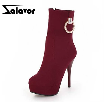 

ZALAVOR 4 Colors Size 32-48 Woman Boots High Heel Half Short Boots Fur Winter Warm Ladies Shoes High Platform Shoes Footwear