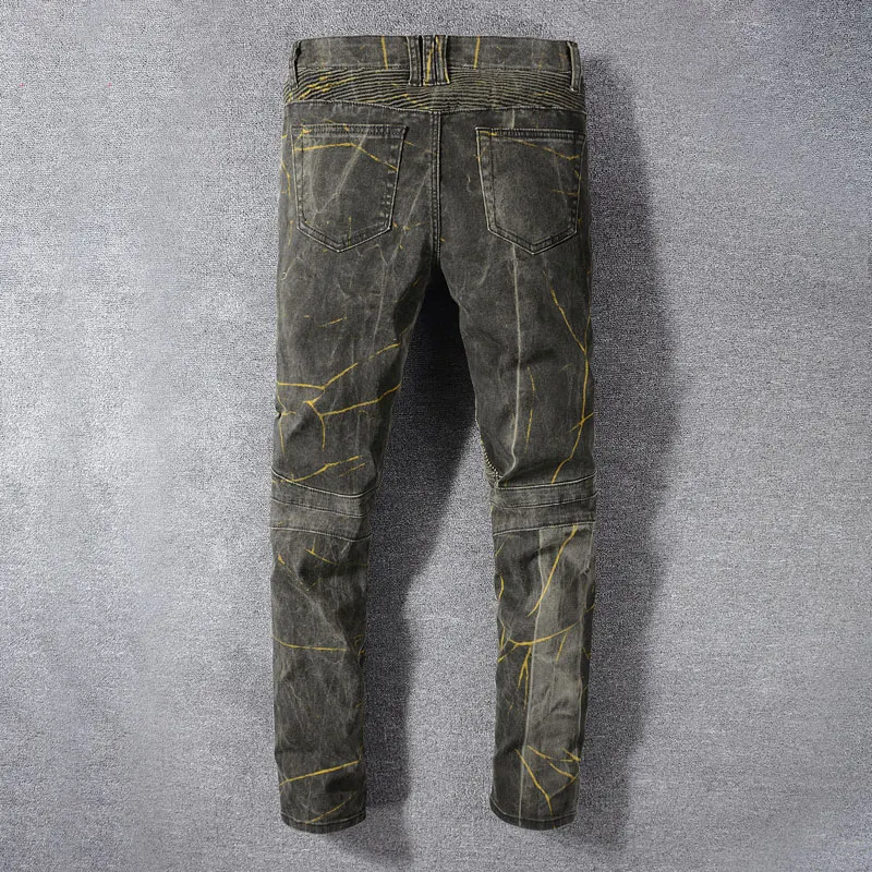 2019 New Style New Men Jeans,Army Green Color High Quality Patchwork Casual Pants Slim Fit Streetwear Stretch Biker Jeans Men