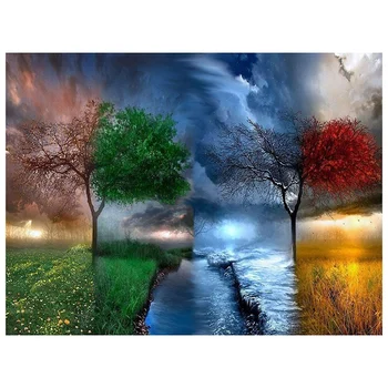 

5D DIY Full Round Drill Diamond Painting Cross Stitch Four Seasons Scenery Diamond Embroidery Mosaic Decor