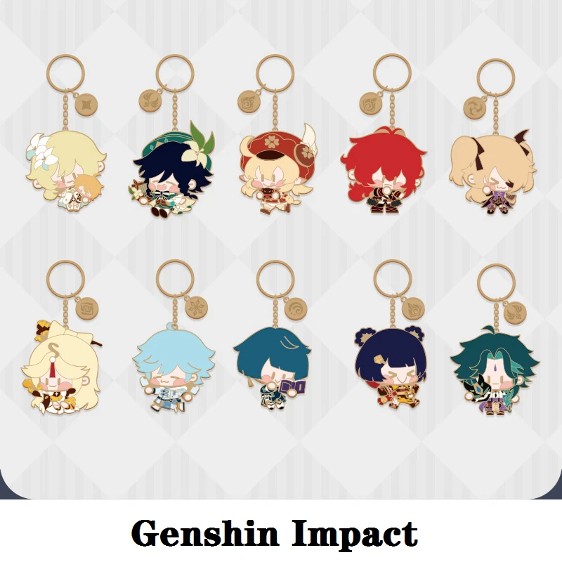 

Free Shipping Anime Accessories Game Genshin Impact Cosplay Props Metal Keychain Project Venti Diluc Fischl Pendant Christmas