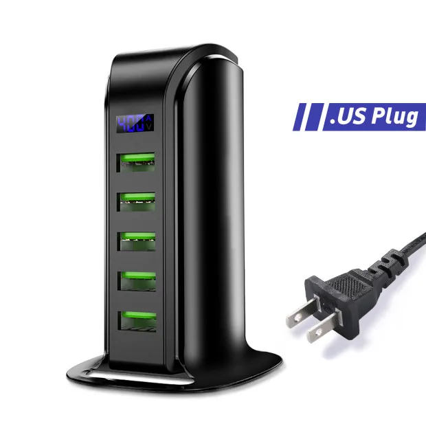 USLION 5 Port USB Charger HUB LED Display Multi USB Charging Station Dock Universal Mobile Phone Desktop Wall Home EU UK Plug 65 watt charger phone Chargers