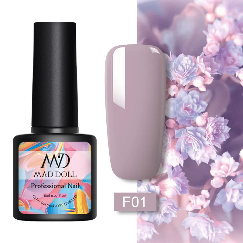 F01 MAD DOLL, 8 мл, УФ-гель для ногтей, розовое золото, блестки, блестки, замачиваются, УФ Гель-лак, Цветной Гель-лак для ногтей, сделай сам, лак для ногтей - Цвет: F01