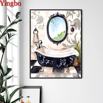 

5D Diamond Painting European retro bathtub Full Square round Drill Diamond Embroidery Cross Stitch Kits bathroom Decoration gift