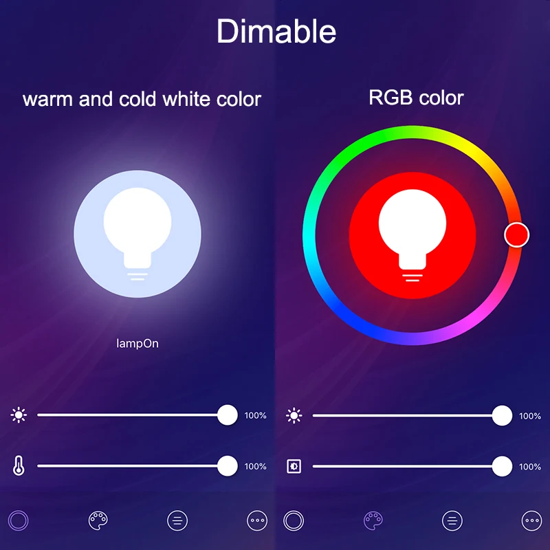 Умный светодиодный светильник Lonsonho 2 шт. E27 Tuya WiFi RGB + W C 9 Вт таймер Smart Life App диммер
