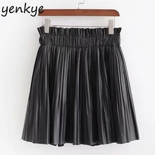 Винтажная юбка черная юбка из искусственной кожи Модная эластичная плиссированная юбка с высокой талией mujer moda XDWM2553