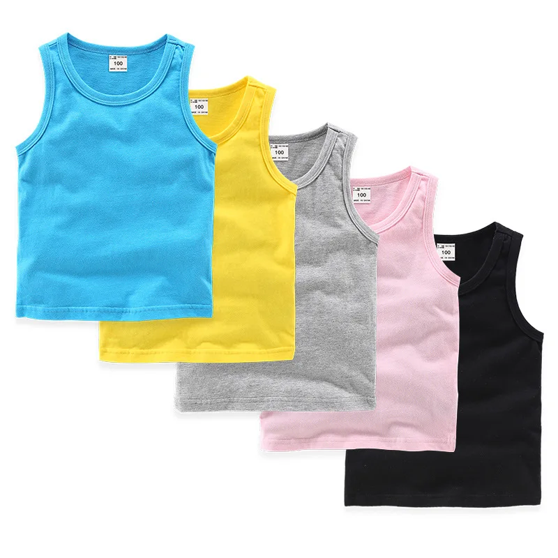 

Children I-shaped Vest Cotton Casual Base Shirt Sweat Absorbing Candy Solid Color Children Sleeveless Vest
