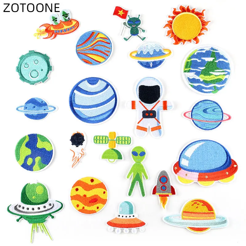 

ZOTOONE Planet Alien Patch Iron on Embroidery Patches for Jackets DIY Sewing Badge Heat Transfer Stripes Appliques Clothes D