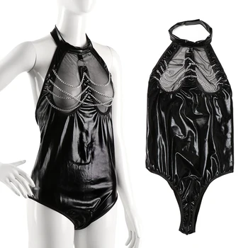 

Fashion Sexy Erotic Bodysuit Jumpsuit for Women Sexy Leather Gothic Mesh Lingerie Underwear Bodysuit Ladies Sleepwear Underwear