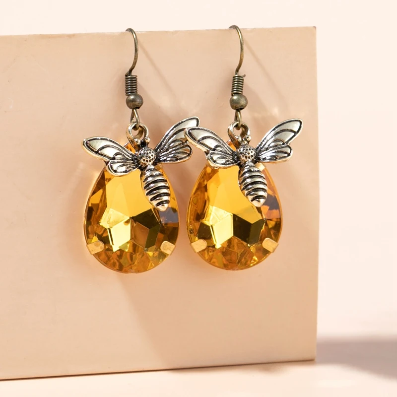 Gold Honey Bee Earrings Bumblebee Drop 