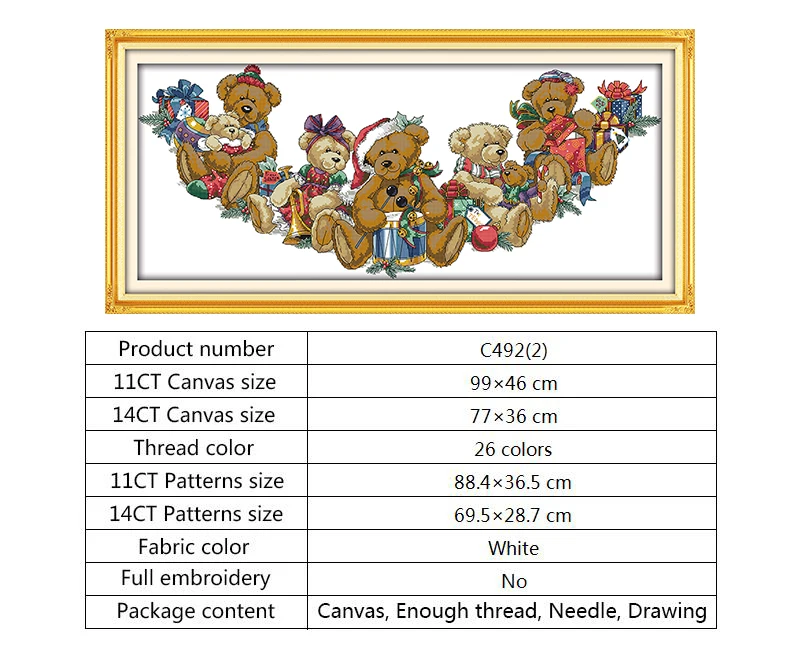 Рождественские медведи, вышивка крестиком, сделай сам, DMC, наборы для рукоделия, Набор для вышивания, 14ct, 11ct, счетный, напечатанный на холсте, искусство, домашний декор