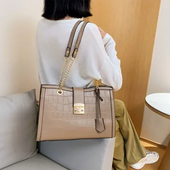 

Vintage Women Shoulder Bag PU Leather Crocodile Pattern Ladies Big Handbags Dames Tassen Large Capacity Tote Satchels