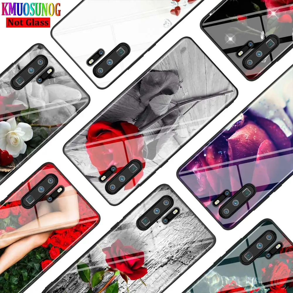 

Bright Red Roses Flowers for Huawei P Smart Z Plus 2019 P30 P20 Pro P10 P9 P8 Lite Plus Super Bright Black Phone Case