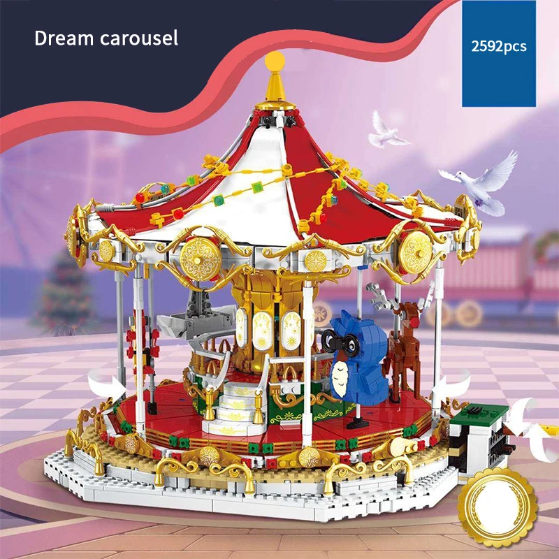 

2592pcs assemble carousel model building blocks compatible legoed bricks educational toys gifts for children