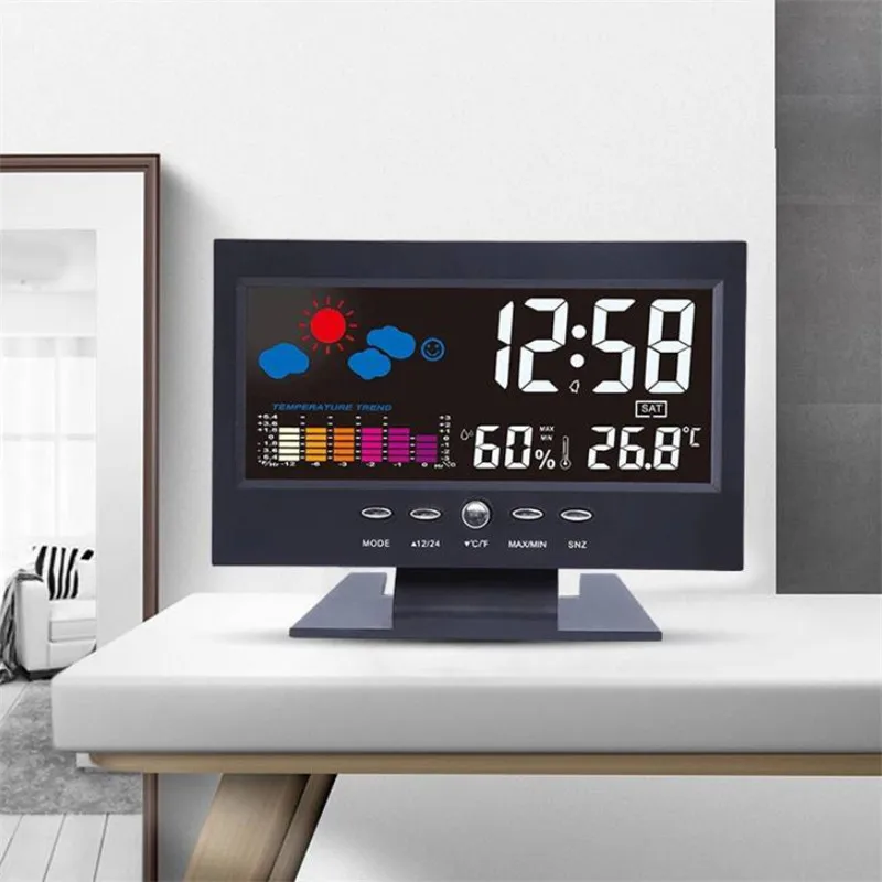

Electronic Digital LCD Temperature Humidity Monitor Clock Thermometer Hygrometer Indoor Weather Forecast Clock with Backlight
