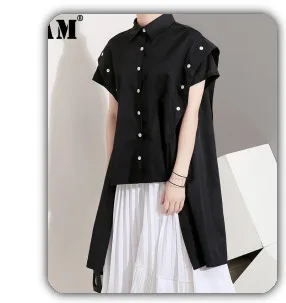[EAM] Women Black Pattern Printed Long Spaghetti Strap Dress New Sleeveless Loose Fit Fashion Tide Spring Summer 2020 1DA358