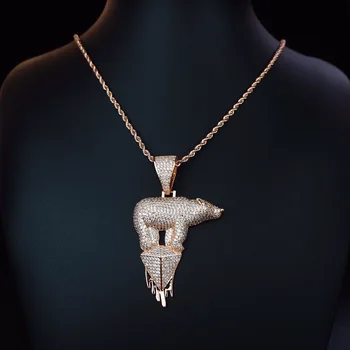 

Hip Hop Bing Bling Cubic Zirconia Environmental Theme Glacier Polar Bear Animal Pendant Necklace Men's Personality Jewellery