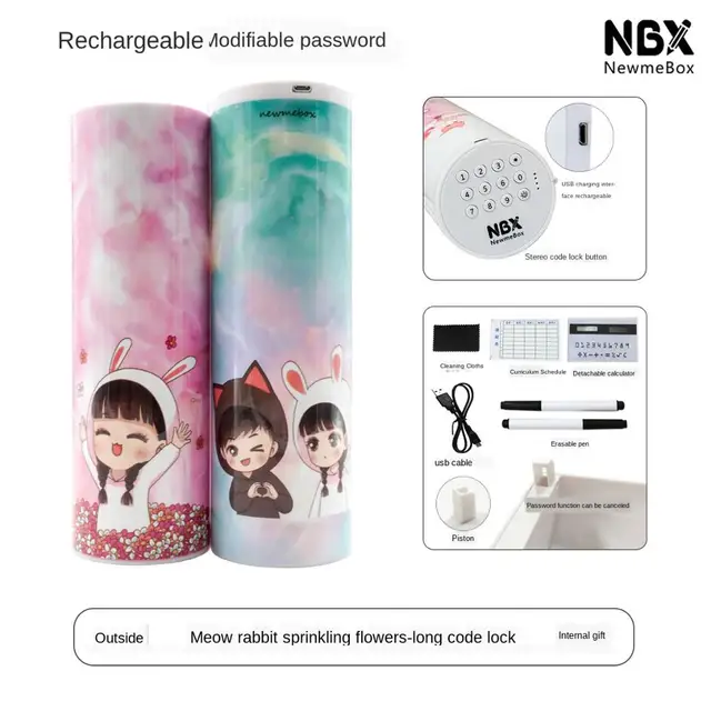 Pencil Case Code Lock Pen Box NBX Password Pencil Case Large Capacity Stationery Box Multi-Function Cylindrical Pencil Box Style 9