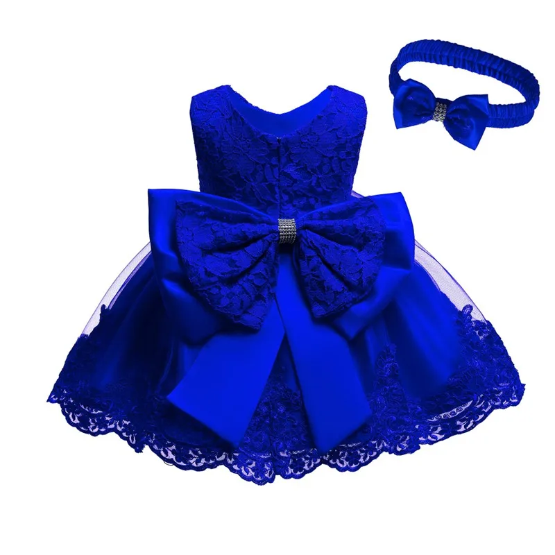 Г. Кружевное платье принцессы с бантом для девочек; Детские платья для девочек; рождественское платье на Хэллоуин с повязкой на голову - Цвет: dark blue