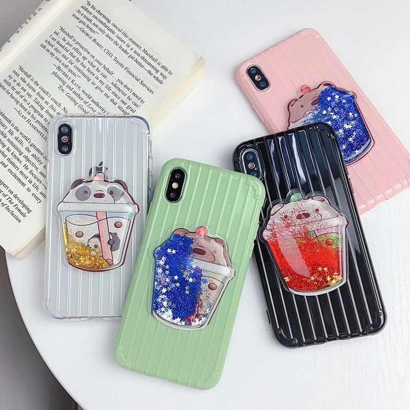 

Cute 3D bear Glitter sandbag phone case for iPhoneX XR XS MAX bubble tea Drink bottle backcover for iPhone 7 6 8 Plus case