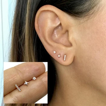 

3pcs/set 100% 925 Sterling Silver CZ Stud small mini korean Earrings for Women Ear bone Girls party silver gold jewelry A30