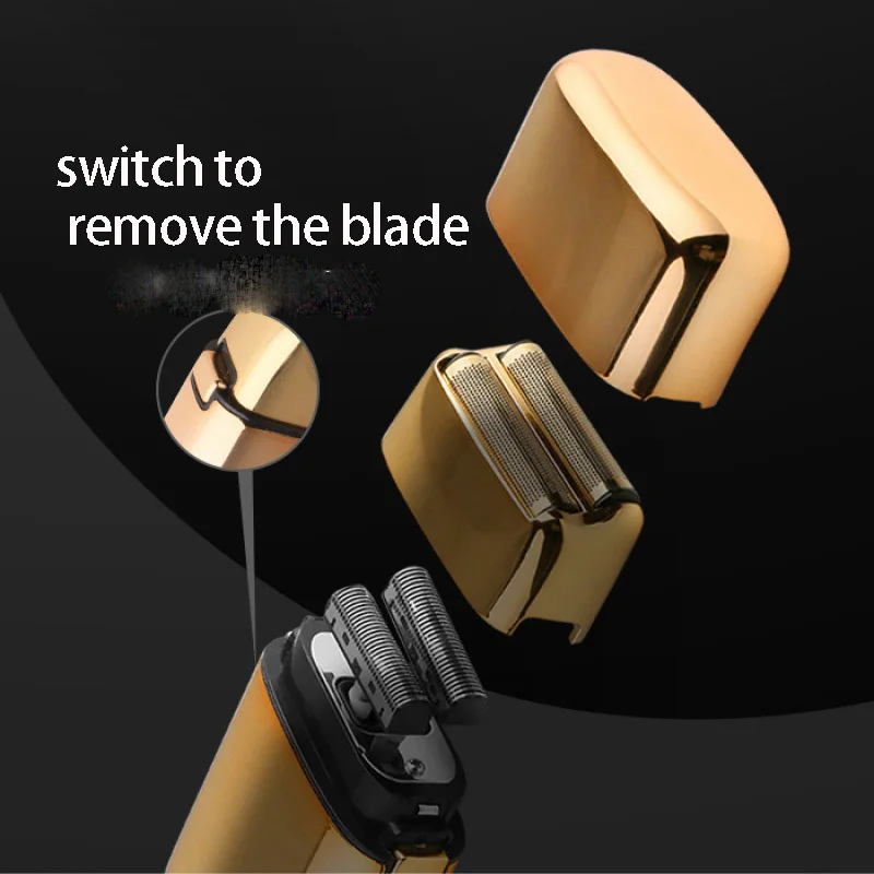 Electric Shaver Kemei Pro Barberology Metal Double Foil Shaver Titanium Super Close Razor Cordless Zero Retractable Trimmer for Finishing Gold