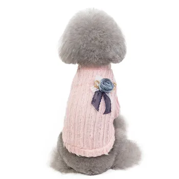 

Fashion Autumn and Winter New Dog Sweater Two-color Pet Sweater Teddy Bichon Princess Floral Dog Coat Pet Cat Clothes