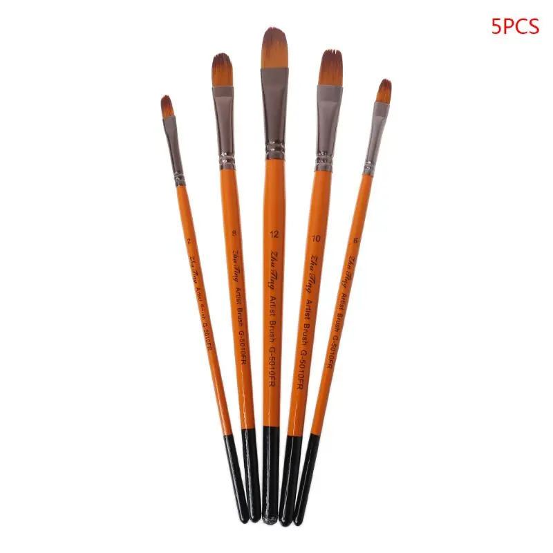 

5pcs Filbert Paint Brushes Nylon Hair Watercolor Gouache Paintbrushes Art Tools U4LD