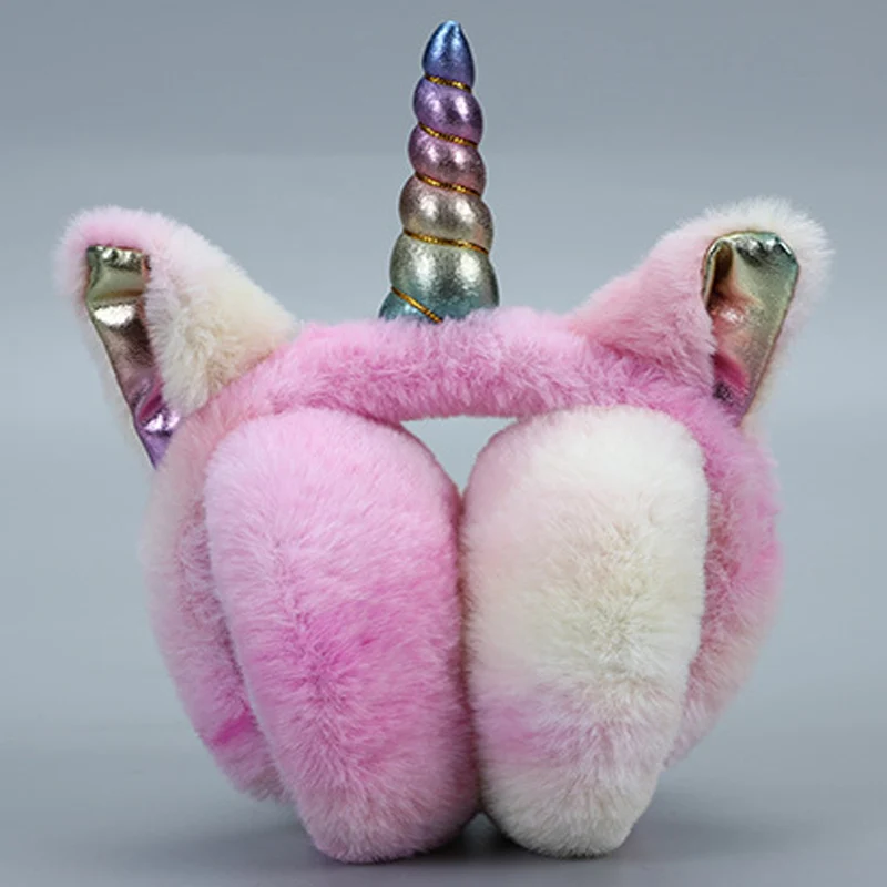 Kids Unicorn plush cartoon earmuffs for Kids warm cute Rainbow color Winter heads accessories for children new year chismas gift - Цвет: 1