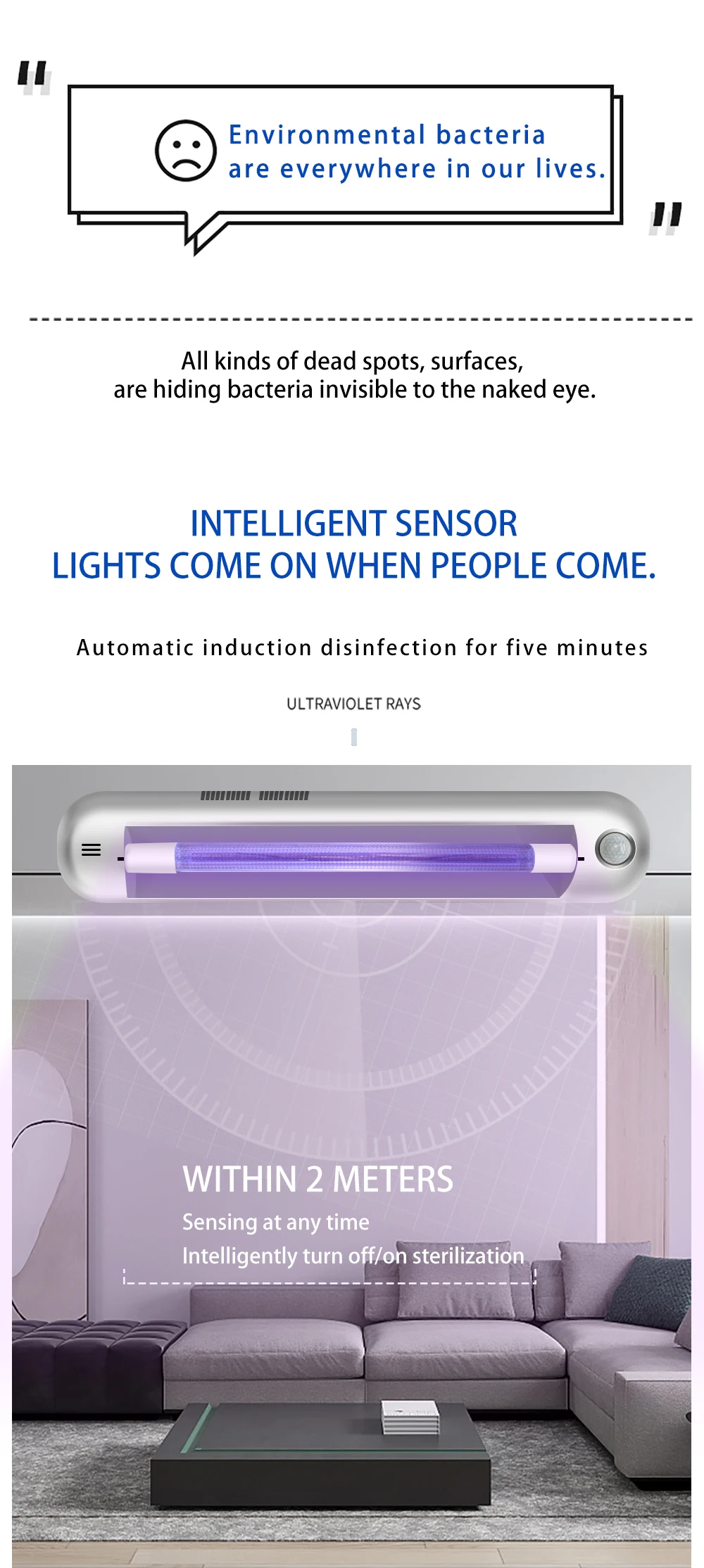 Far UVC 222nm Excimer lamp Anti-virus disinfection sterilization