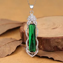 

MENGYI 925925 Necklace Women's Retro Fine Pattern Inlaid Rectangular Green Zircon Pendant Necklace Party High Quality Jewelry