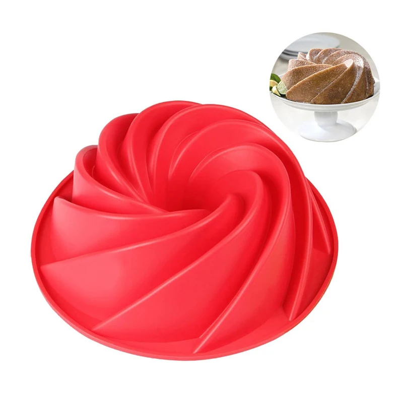 Upors Large Spiral Shape Food Grade Silicone Cake Mold Pan 3d Fluted Cake Mould Form Bread Bakery Baking Tools Bakeware