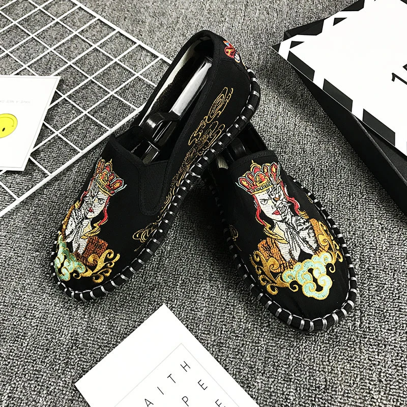 Black fo mo Модные мужские вулканизированные туфли Harajuku Мужские эспадрильи Лоферы мужские туфли на плоской подошве мужские парусиновые с вышивкой мужские резиновый холст весна - Цвет: Black fo mo