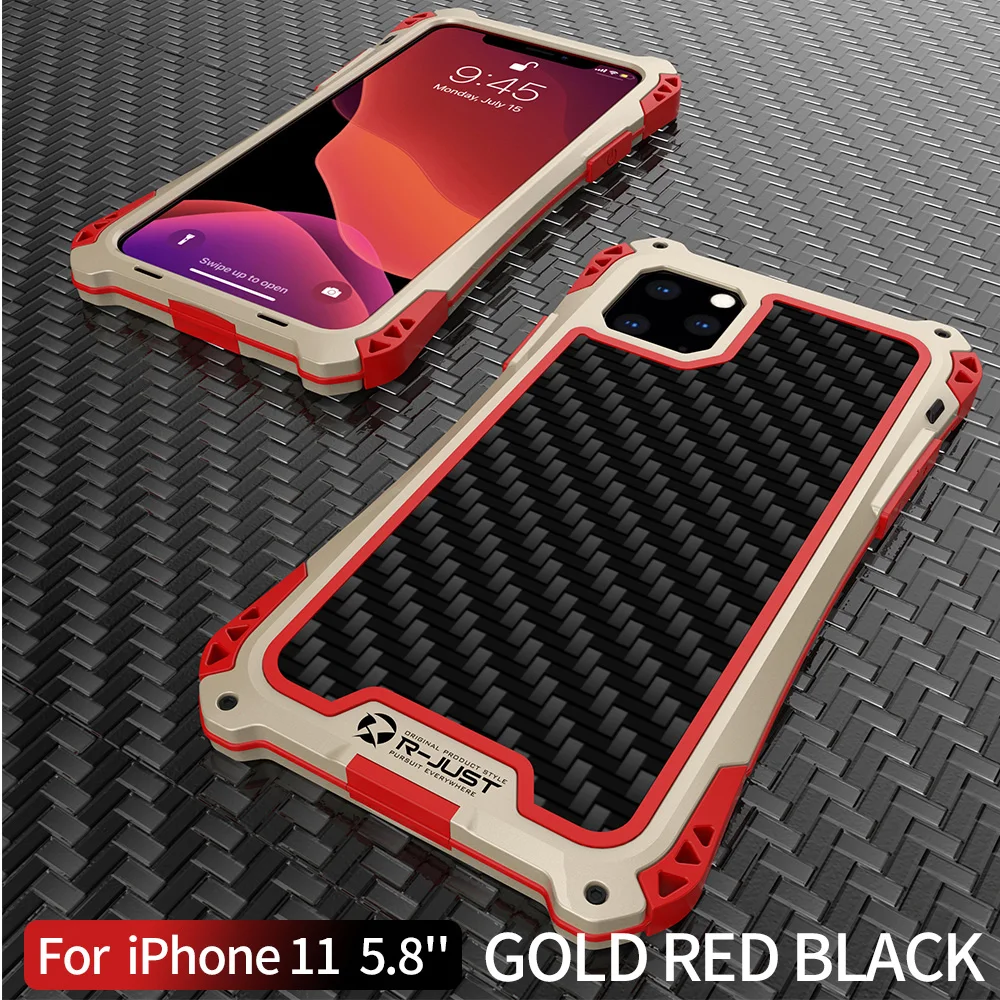 Бронированный металлический алюминиевый чехол для iPhone 11 Pro Max, сверхмощный защитный противоударный чехол для iPhone 11 Pro X XR XS Max Shell - Цвет: Gold Red Black