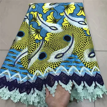 

Hot selling ! 100% cotton african lace fabric ankara wax prints with embroderiy guipure cord lace 6yards