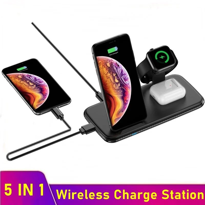 Tongdaytech 15 Вт Быстрое беспроводное зарядное устройство для Apple Airpods Watch 5 4 3 2 1 Cargador