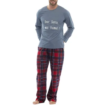 

Men Christmas Xmas Letter Print Plaid Pajamas Nightwear Sleepwear Outfits Sets Sweatshirt Sweatpants Set Man new heavy industry
