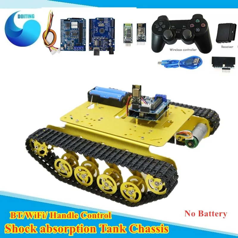 TS100 Wifi/Handvat/Bluetooth RC Controle Robot Tank Chassis Auto Kit voor Arduino met UNO R3, 4 Road Motor Driver Board, WiFi Module TS100 Wifi/Handvat/Bluetooth RC Controle Robot Tank Chassis Auto Kit voor Arduino met UNO R3, 4 Road Motor Driver Board, WiFi Module
