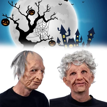 

Old Man Scary Mask Cosplay Scary Full Head Latex Mask Halloween Horror Funny Cosplay Party Mask Old Man Head Helmet Real Masks