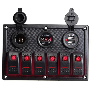 

New 12V 24V 6-Gang Switch Control Panel Red LED Rocker Breaker IP67 Waterproof Switch Panel For Car Marine Boat Truck Circuit
