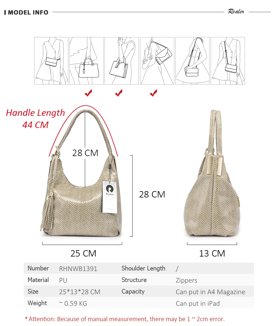 REALER, женская сумка на плечо, Женская Большая вместительная сумка, Роскошная сумочка с верхней ручкой для женщин, искусственная кожа, сумка-тоут с кисточкой