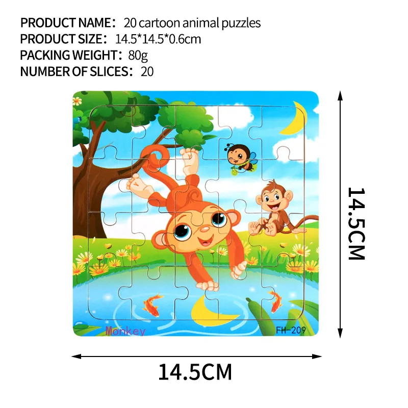 14.5x14.5cm Wooden Puzzle Toy Animals Cow Rabbit Fruits Vehicle Baby Cartoon Jigsaw Puzzles Toys for Children Kids Xmas Gift - Color: 209