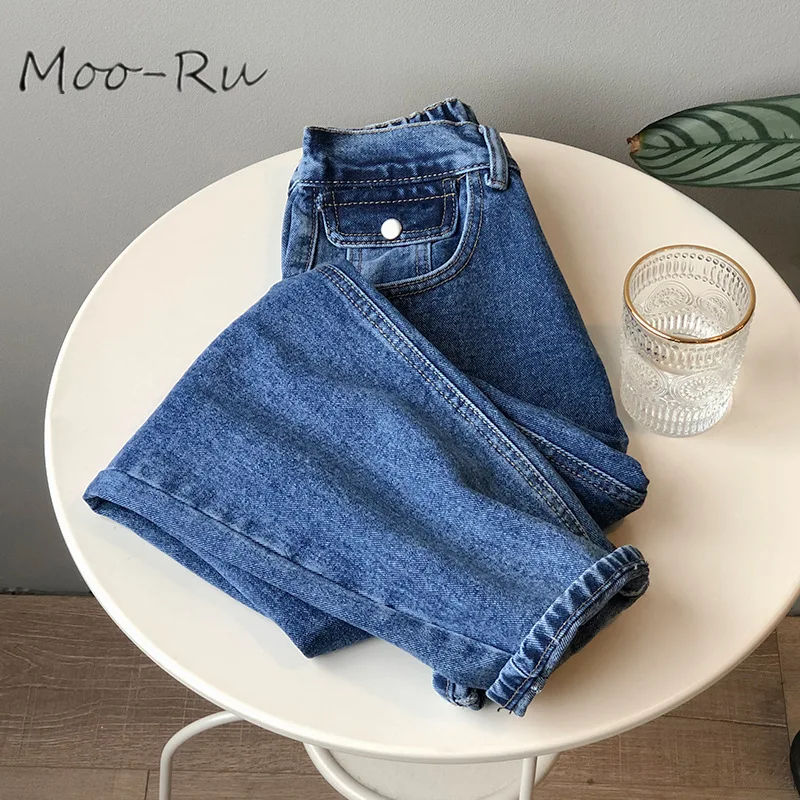 

Moo-Ru 2020 Spring New Jeans Female Korean Version of High Waist Straight Tube Hang Feeling Thin Wide Leg Dad Pants