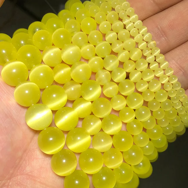 JHNBY Mixed Colors Cat's Eye opal Natural Stone 4/6/8/10/12MM Spacer glass Loose beads for Jewelry making DIY bracelets Findings Pale yellow