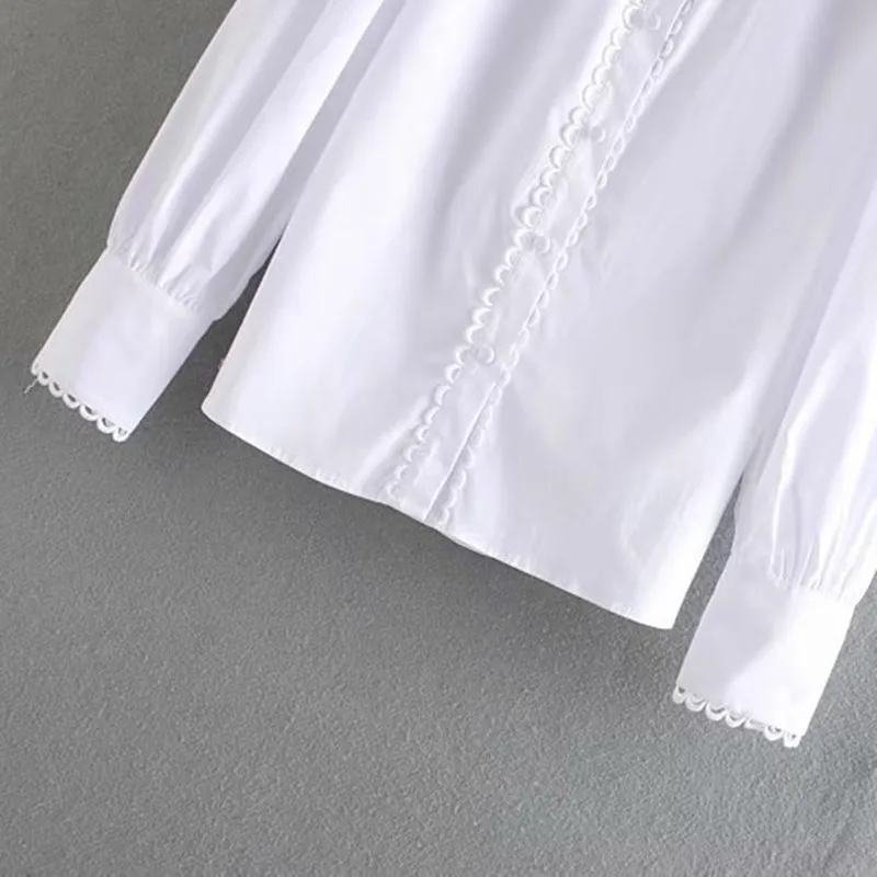 NSZ Женская хлопковая гофрированная белая блузка с длинным рукавом и круглым воротником, женская элегантная верхняя одежда для офиса
