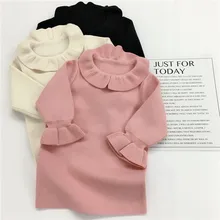 Сладкий воротник-стойка с рюшами; Детские Платье-свитер для девочек Хлопковые вязаные Длинные рукава Детские платья принцессы для девочек; детская одежда; костюмы для детей ясельного возраста