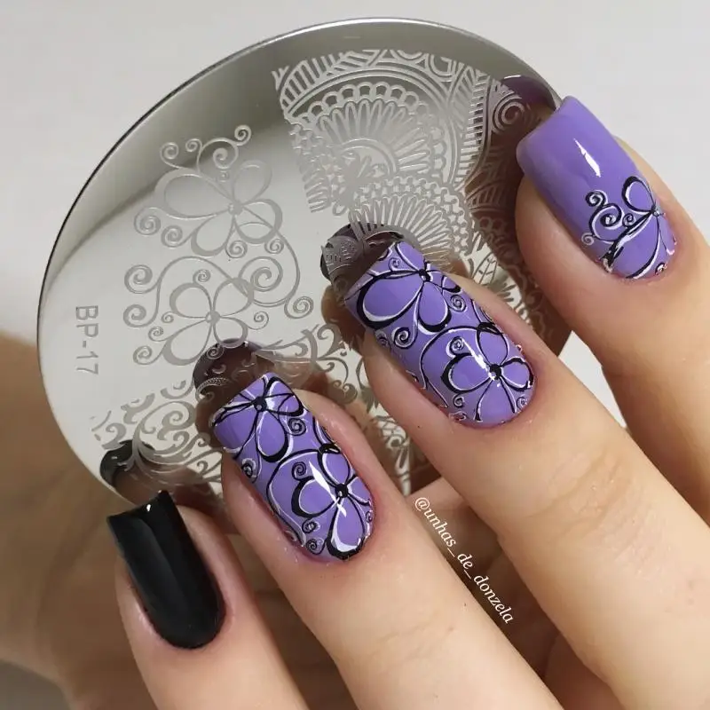 Элегантный цветок ногтей штамп шаблон плиты изображения Born pretty BP17|plate brush|plate