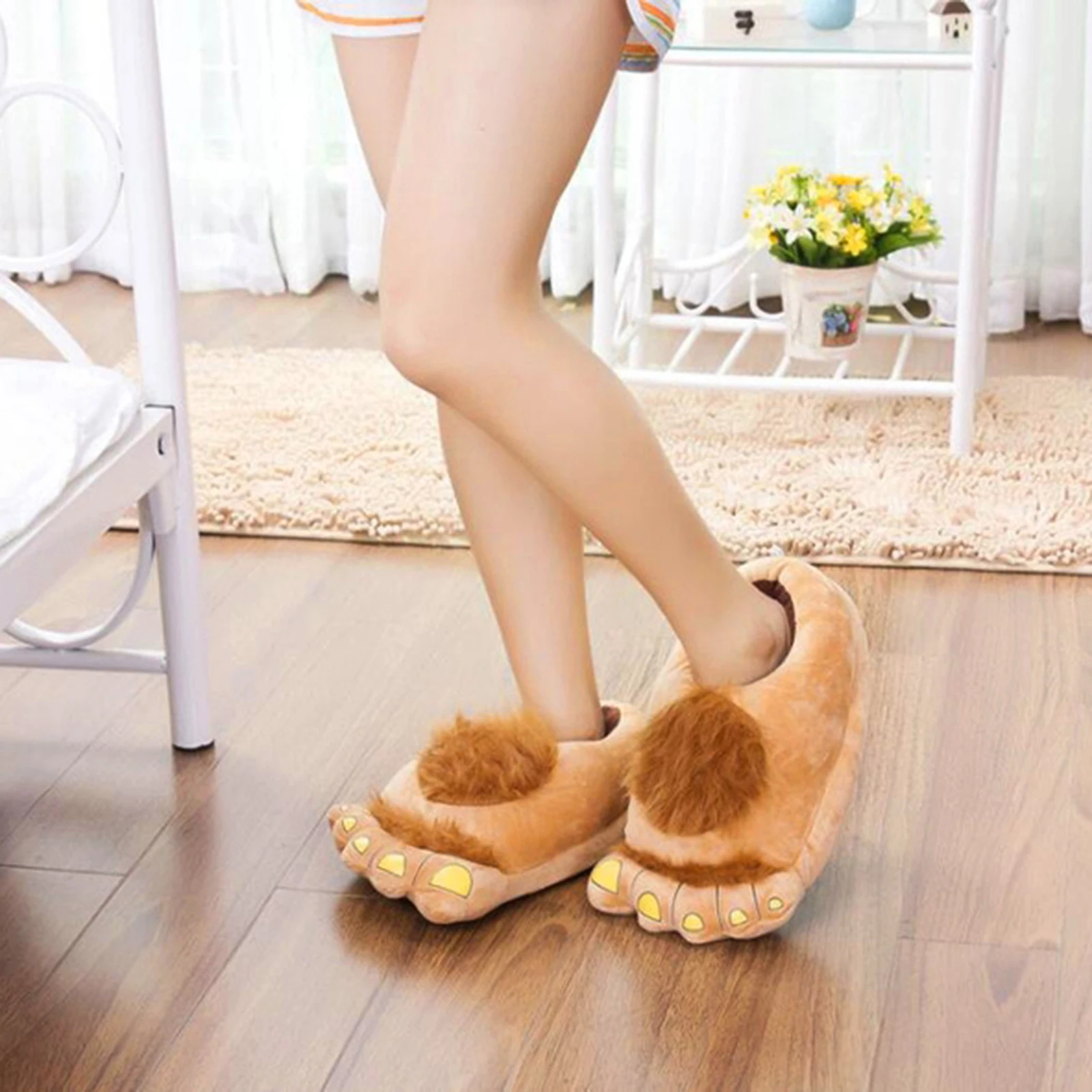 Novelty  Furry Slippers for Adult Men Women, Funny Monster Adventure  Bigfoot Indoor Floor Shoes